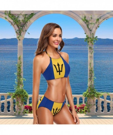 Sets Women's Chic Summer Hot 2 Piece Halter Neack High Waist Padded Sexy Swimsuit - Barbados Flag - C718H57S2M8 $47.74