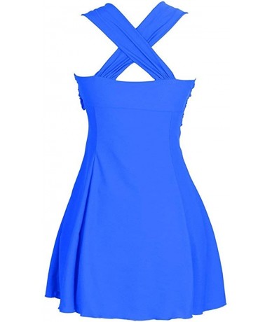 One-Pieces Women's Elegant Crossover One Piece Swimdress Skirted Bottom Swimsuit - Sapphire Blue - C318QN0GOGT $67.38