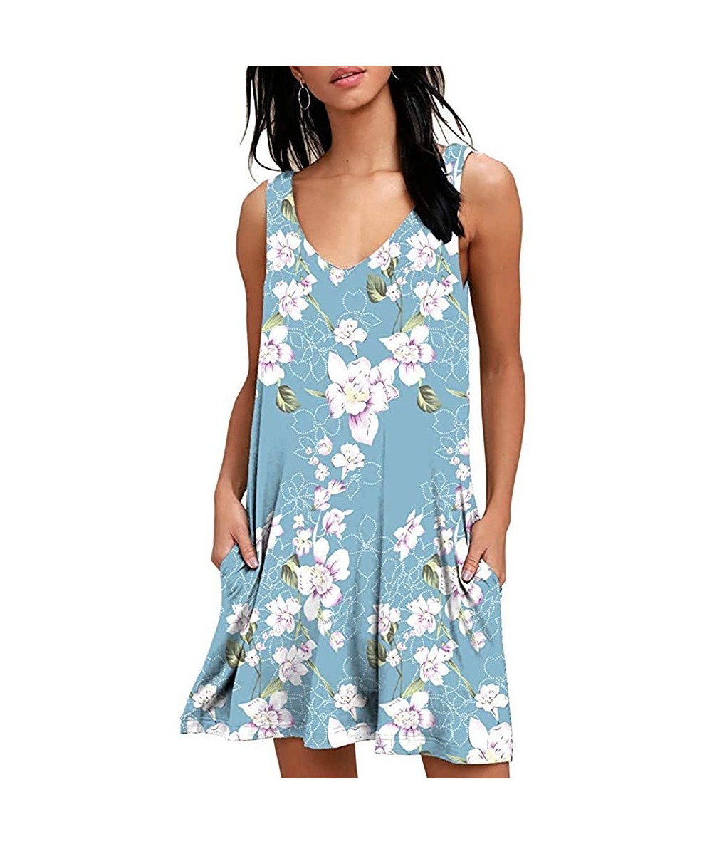 Cover-Ups Women Summer Casual Sleeveless Floral Printed Swing T-Shirts Dress Sundress with Pockets - (V)pat4 - CZ18RCODQGH $3...