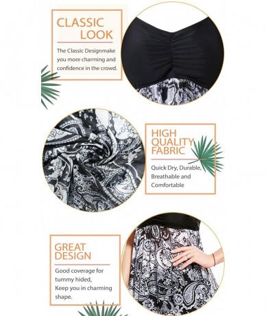 Sets Plus Size Swimsuits for Women Two Piece Tankini Swimwear Bathing Suit Floral Print - Black & White - CH18E6ZWAQQ $48.98