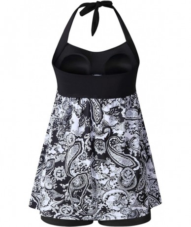 Sets Plus Size Swimsuits for Women Two Piece Tankini Swimwear Bathing Suit Floral Print - Black & White - CH18E6ZWAQQ $48.98