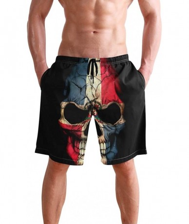 Board Shorts Mens Surfing Shorts Green Dog Paw and Bone Prints Swim Trunks Shorts - Dominican Republic Flag Skull - CN18UG4HE...