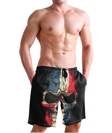 Board Shorts Mens Surfing Shorts Green Dog Paw and Bone Prints Swim Trunks Shorts - Dominican Republic Flag Skull - CN18UG4HE...