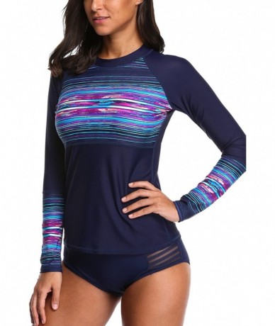 Rash Guards Women's Long Sleeve Rashguard UPF 50+ Rash Guard Swim Shirt Swimsuit Top - Navy - CO18596K63M $46.00