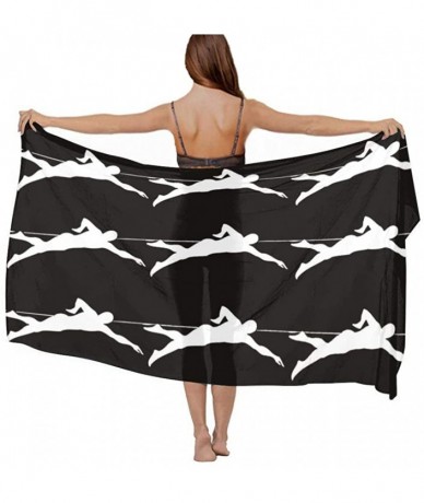 Cover-Ups Women Chiffon Scarf Summer Beach Wrap Skirt Swimwear Bikini Cover-up - Swimmer Pattern Black and White - C41908N05U...