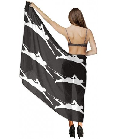 Cover-Ups Women Chiffon Scarf Summer Beach Wrap Skirt Swimwear Bikini Cover-up - Swimmer Pattern Black and White - C41908N05U...