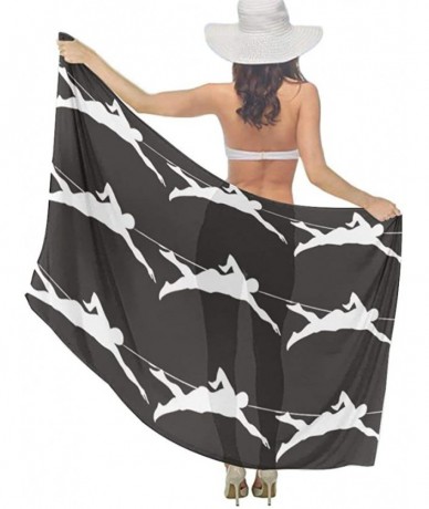 Cover-Ups Women Chiffon Scarf Summer Beach Wrap Skirt Swimwear Bikini Cover-up - Swimmer Pattern Black and White - C41908N05U...