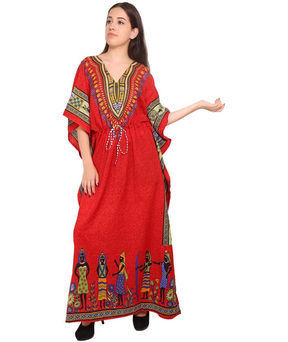 Cover-Ups Floral Long Kaftan Maxi Dress Womens Summer Holiday Beach Kaftan Dresses for Women - Red_a - CJ190OSRL6X $28.22