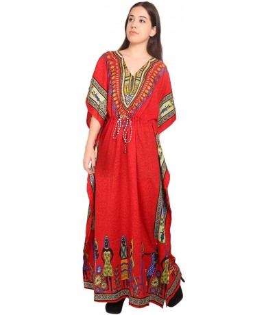 Cover-Ups Floral Long Kaftan Maxi Dress Womens Summer Holiday Beach Kaftan Dresses for Women - Red_a - CJ190OSRL6X $28.22