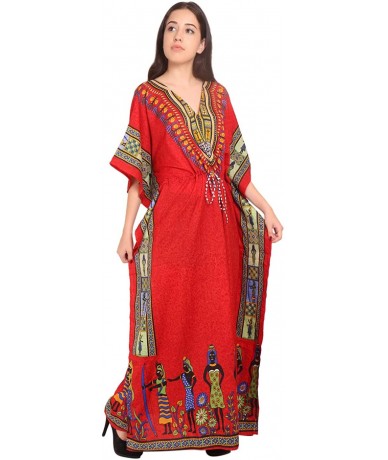 Cover-Ups Floral Long Kaftan Maxi Dress Womens Summer Holiday Beach Kaftan Dresses for Women - Red_a - CJ190OSRL6X $28.22