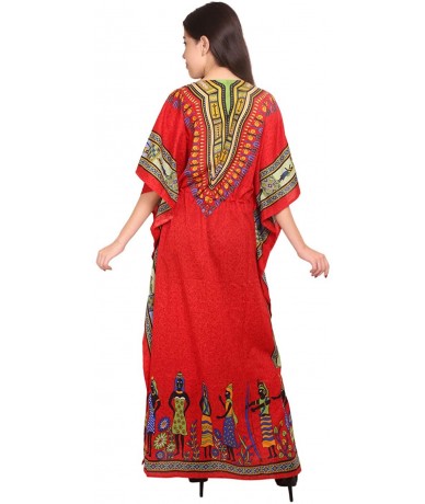 Cover-Ups Floral Long Kaftan Maxi Dress Womens Summer Holiday Beach Kaftan Dresses for Women - Red_a - CJ190OSRL6X $28.22