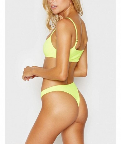 Sets Bikini Set Ribbed Neon Scoop Crop Top High Cut 2 Piece Brazilian Sporty Swimsuits for Women - Yellow - CJ18R38HA27 $33.32