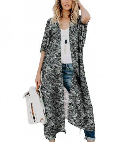 Cover-Ups Women's Chiffon Blouse Loose Tops Beach Kimono Floral Print Cardigan - T52 - CD192O4SEHU $37.11