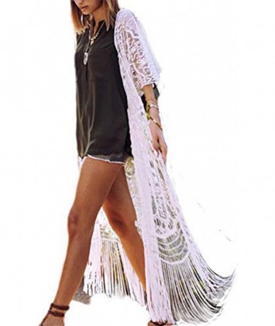 Cover-Ups Women Sexy Print Open Front Kimono Cardigan Loose Beach Cover Up Dress - White-1 - C218MG0GHW8 $45.14