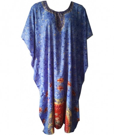 Cover-Ups Casual Kaftan Dresses for Women African Long Beach wear moomoo Plus Size Boho Caftan Lounger Cover ups D Blue White...