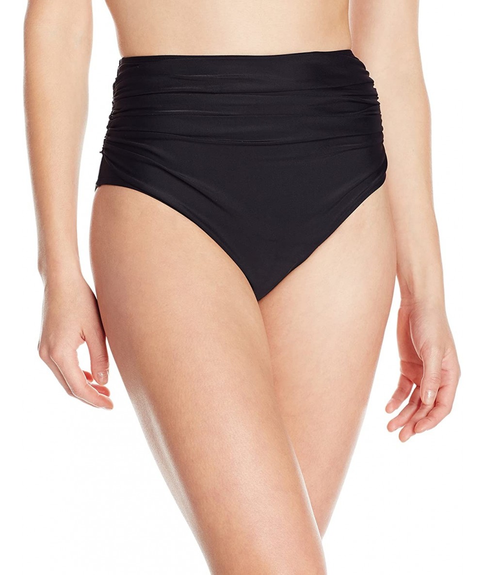 Bottoms Women's Swimwear High Waist Bikini Bottom - Ebony Shirred - CI12NTOC8TQ $22.65