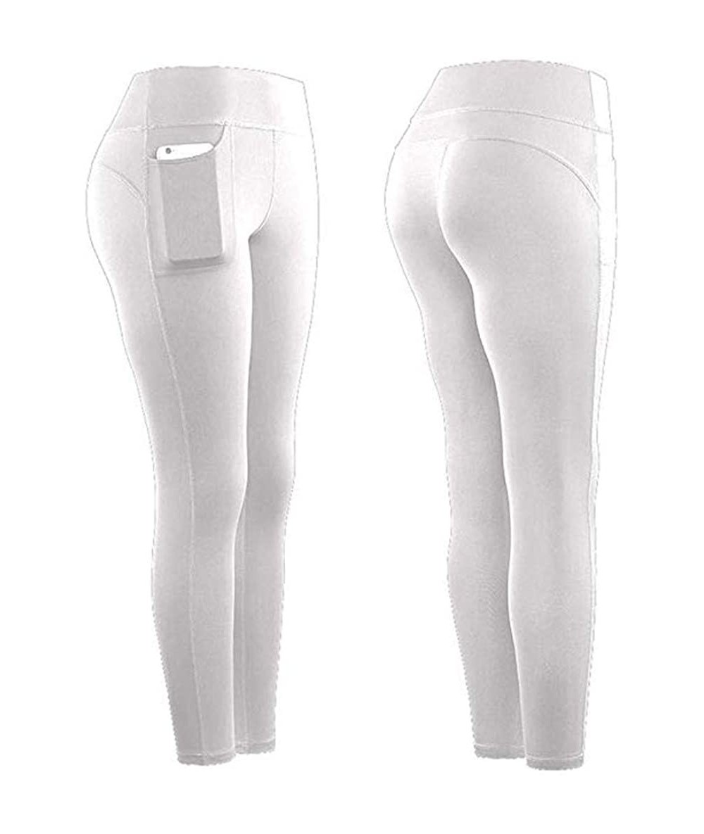 Bottoms Yoga Leggings with Pockets for Women High Waist Tummy Control Yoga Pants Capris Workout Leggings Shorts - White - C81...