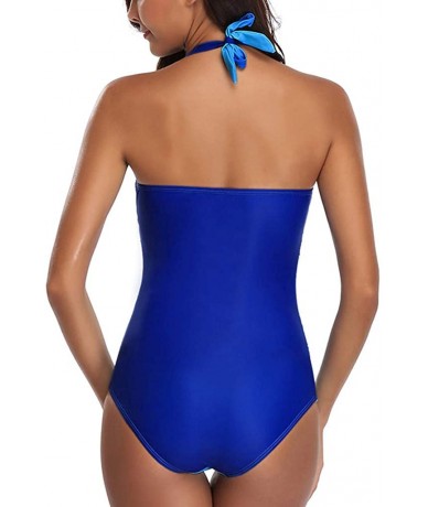 Sets Backless Ladies One-Piece Bikini Set Striped Paneled Swimsuit Beach Wear - A-blue - CY193W2N82O $29.96