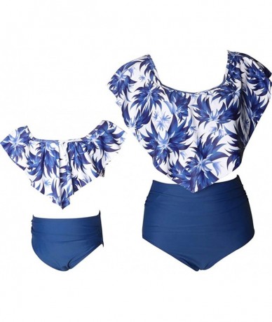 Sets Mother Daughter Swimsuits Matching Cute 2pcs Matching Swimwear High Waist Bikini Sets - Ye Blue - CC1999CU9SY $29.14