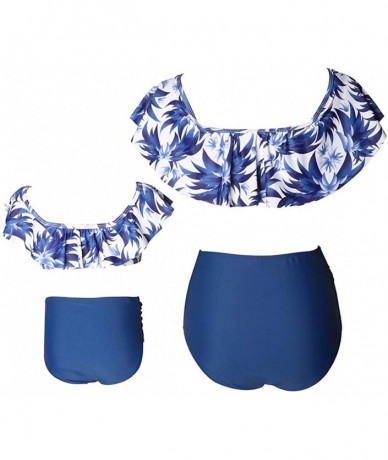 Sets Mother Daughter Swimsuits Matching Cute 2pcs Matching Swimwear High Waist Bikini Sets - Ye Blue - CC1999CU9SY $29.14