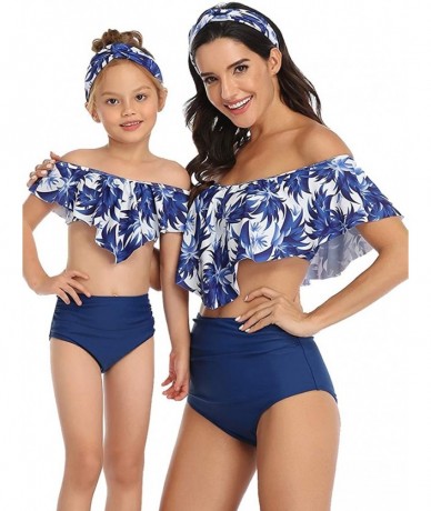 Sets Mother Daughter Swimsuits Matching Cute 2pcs Matching Swimwear High Waist Bikini Sets - Ye Blue - CC1999CU9SY $29.14