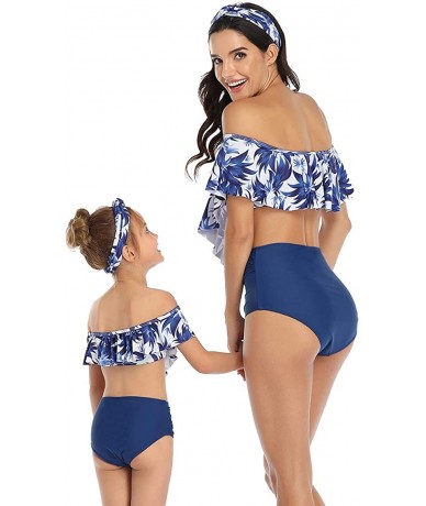 Sets Mother Daughter Swimsuits Matching Cute 2pcs Matching Swimwear High Waist Bikini Sets - Ye Blue - CC1999CU9SY $29.14