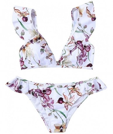 Sets Swimwear for Womens- Sexy Print Leaves Push-Up Two Piece Padded Bathing Swimsuit Beachwear Sets Bikini - White_03 - CI18...