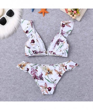 Sets Swimwear for Womens- Sexy Print Leaves Push-Up Two Piece Padded Bathing Swimsuit Beachwear Sets Bikini - White_03 - CI18...