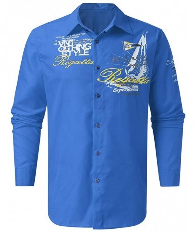 Rash Guards Four Seasons Men's Letter Button Personality Shirt Long Sleeve T-Shirt Blouse Tops - Blue - CO1942HR3YN $41.32