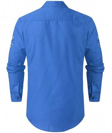 Rash Guards Four Seasons Men's Letter Button Personality Shirt Long Sleeve T-Shirt Blouse Tops - Blue - CO1942HR3YN $41.32