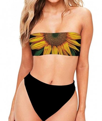 Sets Women's Strapless Bra Horizontal Bandeau Bikini Bottom Set Swimsuit S-XXL - Sunflower - C818QQHZCR5 $33.27