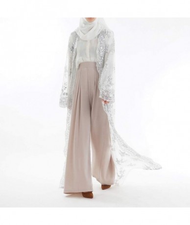 Cover-Ups Women's Muslim Islamic Sequins Embroidered Sheer Lace Maxi Open Abaya Cardigan - White - C018Q7AKCNY $51.28