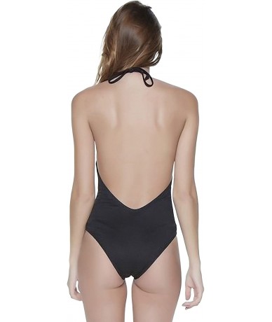 One-Pieces Women's Lace Up and Low Back One Piece Swimsuit - Black - CR12EFCIOPX $81.05