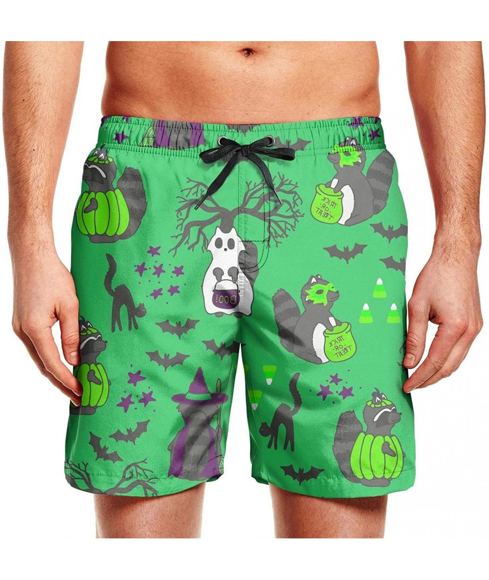 Board Shorts Men's Sportwear Quick Dry Board Shorts Halloween Pumpkin Swim Trunks - Halloween Raccoons With - CG18OM6I9IH $54.73