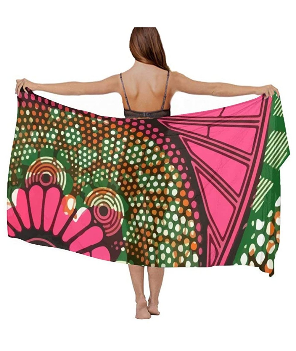 Cover-Ups Women Fashion Shawl Wrap Summer Vacation Beach Towels Swimsuit Cover Up - African Art Flower Dots - C2190HIUKZX $44.96