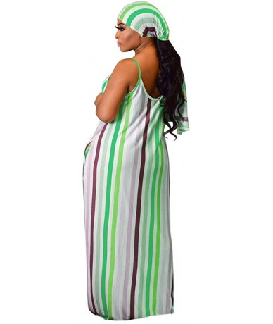 Cover-Ups Women's Tie Dye Sundress Baggy Fit Striped Sexy Spaghetti Straps Casual Boho Maxi Dress with Pockets - C-green - CN...