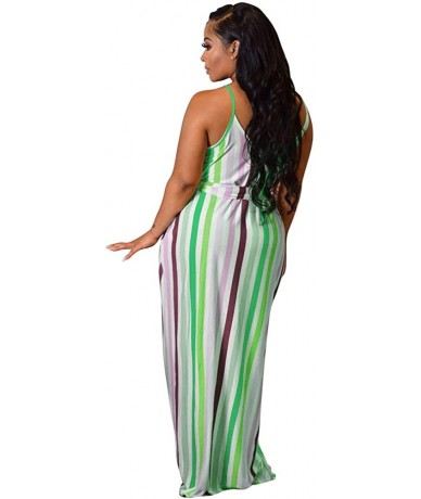 Cover-Ups Women's Tie Dye Sundress Baggy Fit Striped Sexy Spaghetti Straps Casual Boho Maxi Dress with Pockets - C-green - CN...