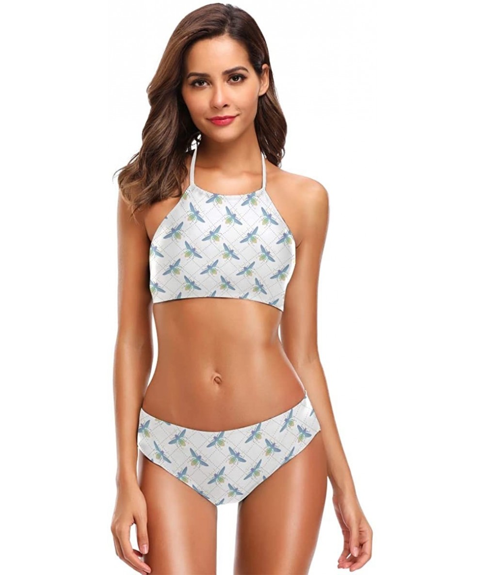 Sets Bikini Bathing Suit Womens 2 Piece Halter Neack High Waist Padded Sexy Swimsuit - Color19 - C2196YSH40C $46.86