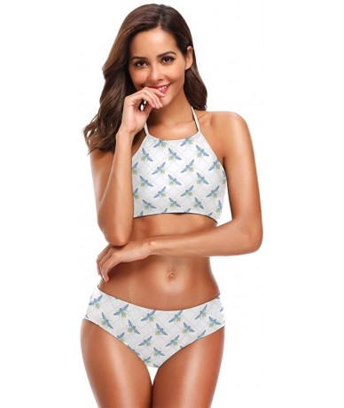 Sets Bikini Bathing Suit Womens 2 Piece Halter Neack High Waist Padded Sexy Swimsuit - Color19 - C2196YSH40C $46.86