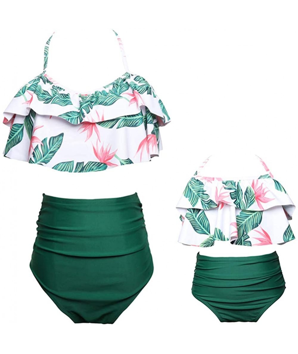 One-Pieces Mother and Daughter Swimwear Family Matching Swimsuit Girls Swimwear Mommy and Me Bathing Suits - Leaves+green - C...