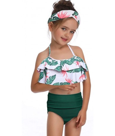 One-Pieces Mother and Daughter Swimwear Family Matching Swimsuit Girls Swimwear Mommy and Me Bathing Suits - Leaves+green - C...