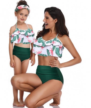 One-Pieces Mother and Daughter Swimwear Family Matching Swimsuit Girls Swimwear Mommy and Me Bathing Suits - Leaves+green - C...