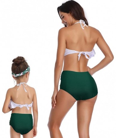 One-Pieces Mother and Daughter Swimwear Family Matching Swimsuit Girls Swimwear Mommy and Me Bathing Suits - Leaves+green - C...