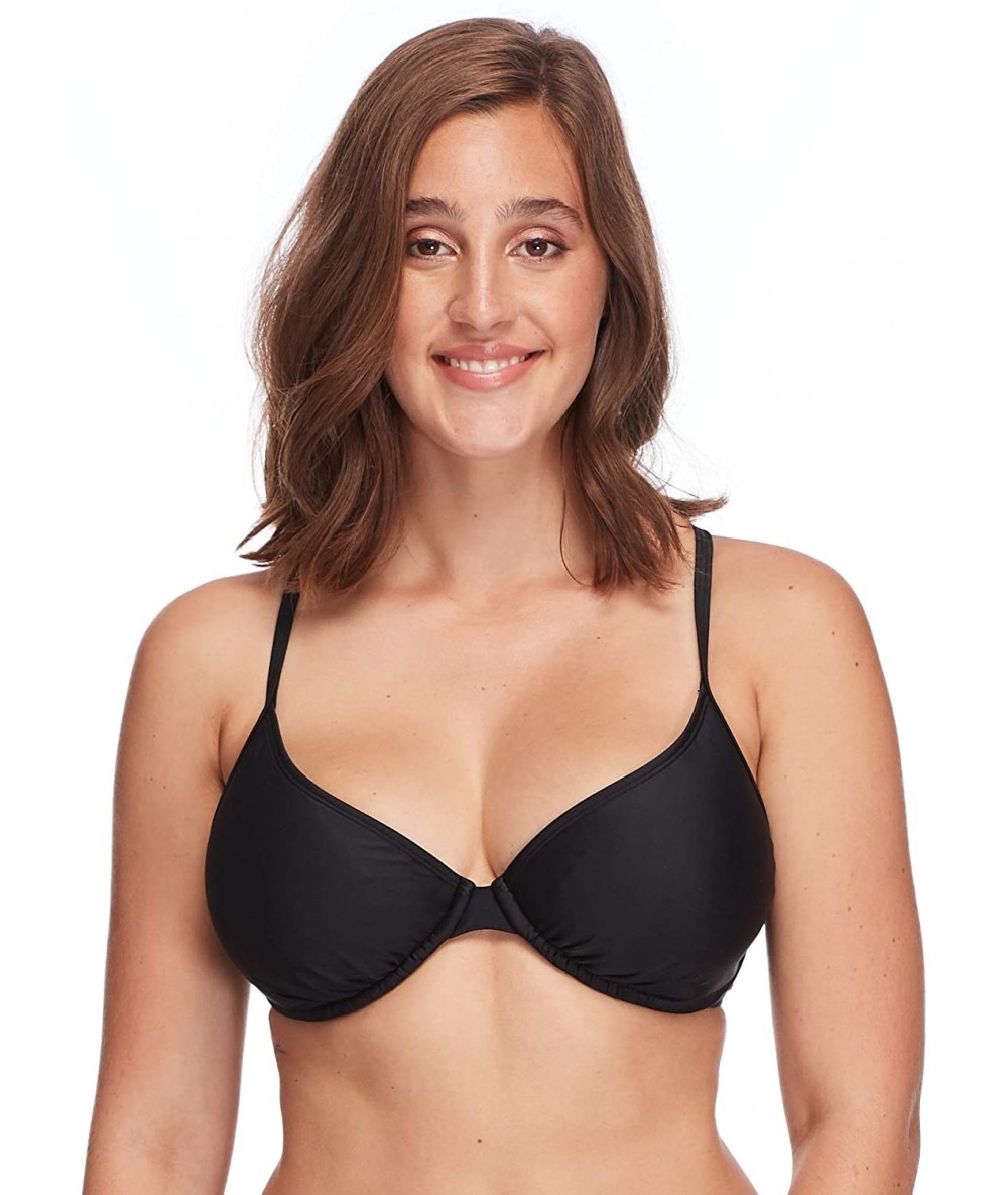 Sets Women's Smoothies Solo Solid Underwire D- Dd- E- F Cup Bikini Top Swimsuit - Black - CS11G7F0455 $79.52