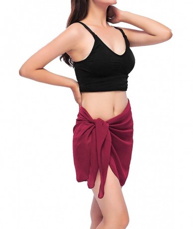 Cover-Ups 2 Pieces Women Beach Wrap Sarong Cover Up Chiffon Swimsuit Wrap Skirts - Wine Red - CZ18UTHAXAY $18.51