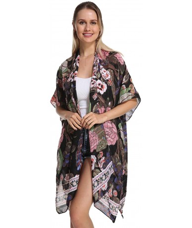 Cover-Ups Women's Stylish Floral Print Kimono Cardigan for 2020 Spring Summer - Black Florals - CP1947OEWC6 $27.18