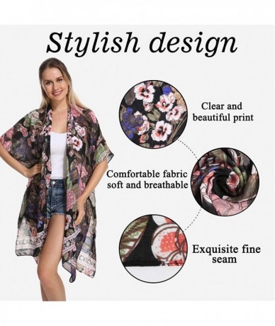 Cover-Ups Women's Stylish Floral Print Kimono Cardigan for 2020 Spring Summer - Black Florals - CP1947OEWC6 $27.18