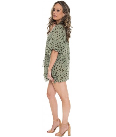 Cover-Ups Women's Summer Leopard Polka Dot Embroidery Topper/Cover Up/Kimono Open Front Outwear Beachwear Dress Jp1579 Olive ...