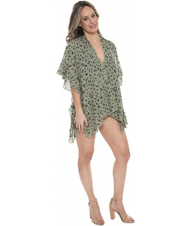 Cover-Ups Women's Summer Leopard Polka Dot Embroidery Topper/Cover Up/Kimono Open Front Outwear Beachwear Dress Jp1579 Olive ...