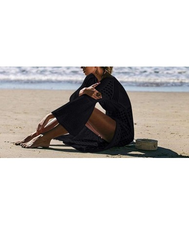 Cover-Ups Beach Cover up for Women V-Neck Beach Dresses Bikini Cover ups Swimwear Lace Split - Long-black - CW18QGI2KQX $20.49